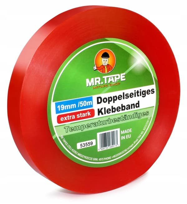 DUBBELSIDIG TRANSPARENT MONTERINGSTEJP FÖR HUSDJURSBANNERER 38 mm/50 m