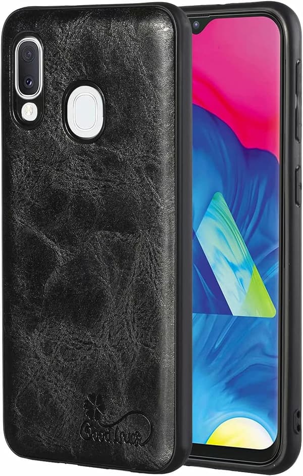Hærdet glascover til Samsung Galaxy A20E, sort læder.