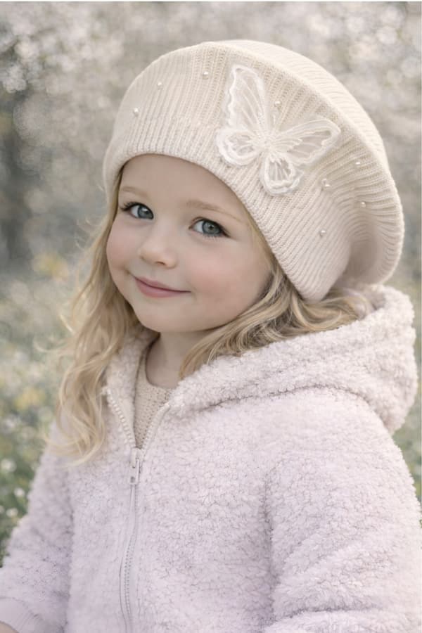Pigebaskerhat 46-50 sommerfugleperler elegant FORÅRSBEIGE