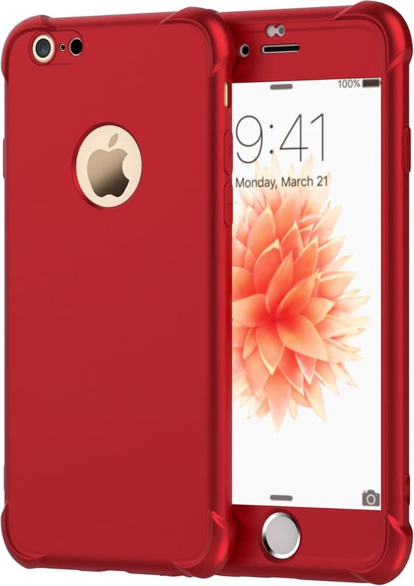 RØDT ETUI TIL IPHONE 6/6S 4,7' 2x HÆRDET GLAS
