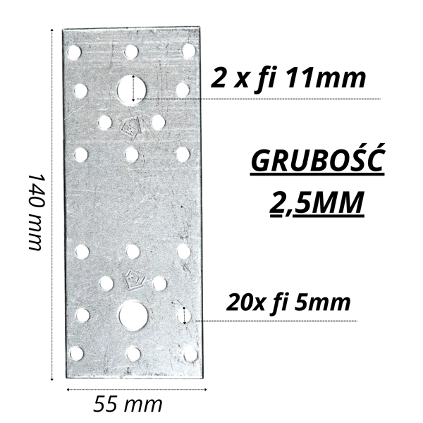 Flad tømrerforbinder 140x55x2,5 mm 10 stk galvaniseret stærk