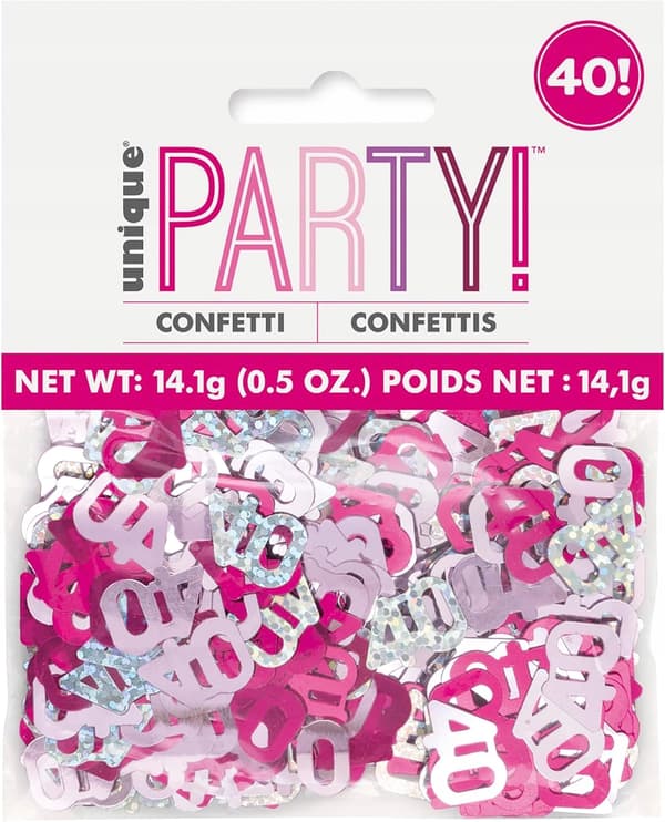 Dekorativ konfetti 40-årsdag Rosa Silver FORTY 14g
