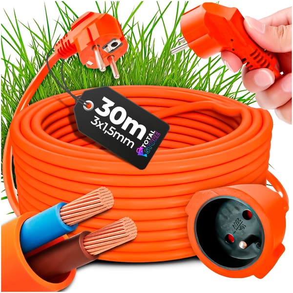 Forlængerledning til havearbejde, plæneklippere, save, trimmere 30M 3x1,5mm
