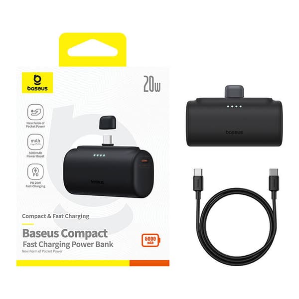 Baseus Compact Power Bank 5000mAh, 20W, USB-C (musta)