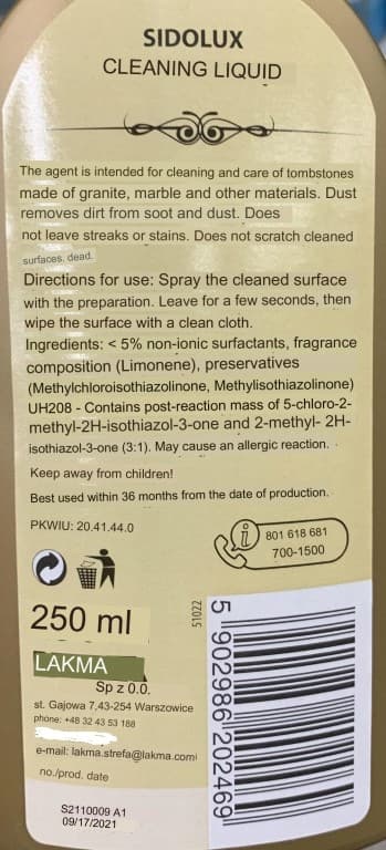 Rensevæske til gravsten og sten Sidolux 250ml