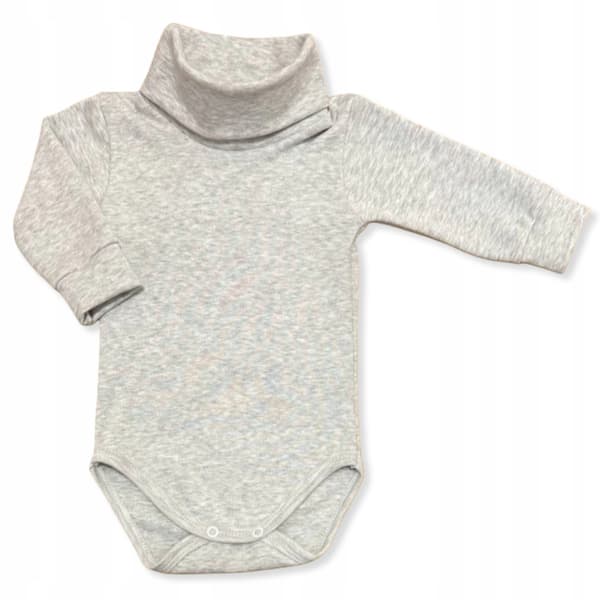 Body med turtleneck 86 spädbarn långärmad grå melang