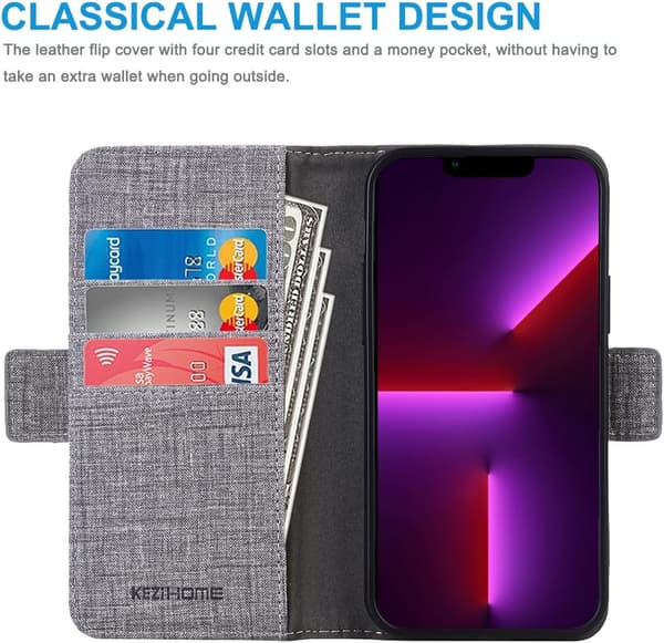 FLIPFODRAL TILL APPLE IPHONE 13 PRO 6.1" GRÅTT + 2x HÄRDAT GLAS