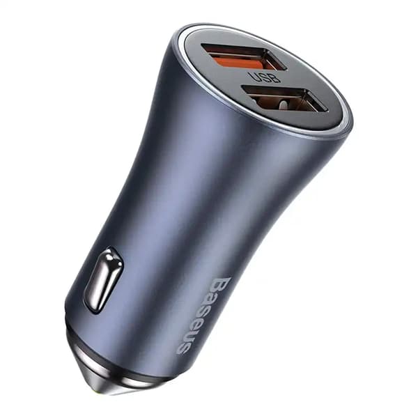 Baseus Golden Contactor Pro biloplader, 2x USB, 40W (grå) + USB til USB-C kabel 1m (sort)