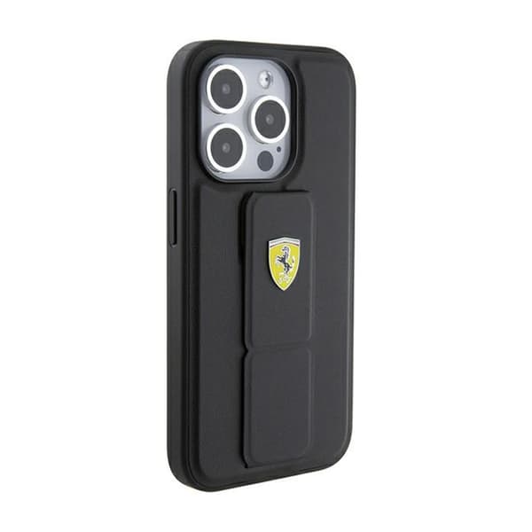 Ferrari Grip Stand Metal Logo - iPhone 15 Pro cover (sort)