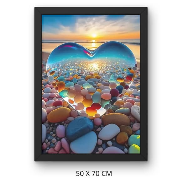 Mal efter tal billede med ramme Glashjerte på stranden 50x70 cm