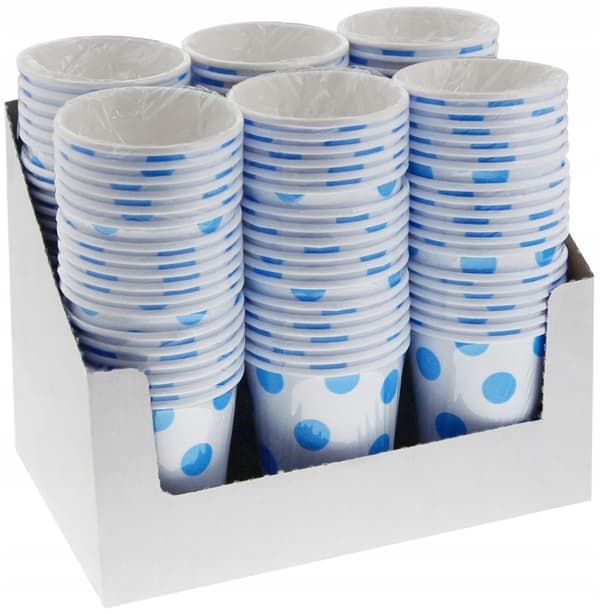 Hvide papkrus med blå prikker, 6 stk.