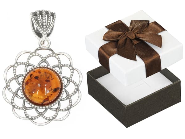 Silver Rosetthänge med bärnstensöppen oxiderad cirkelhänge 925
