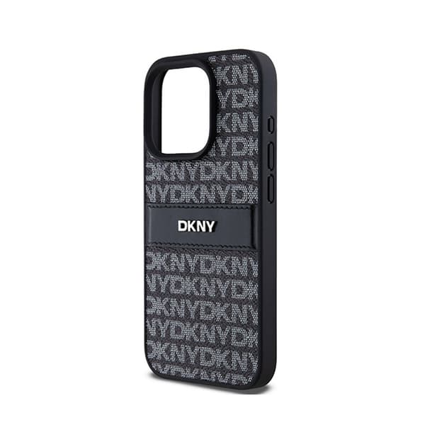 DKNY Læder Mono Stripe & Metal Logo - iPhone 15 Pro Max Etui (Sort)