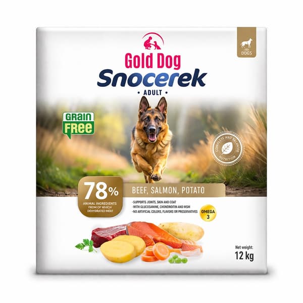 Gold Dog Kornfrit Oksekød, Laks Tørfoder til Hunde, 12 kg