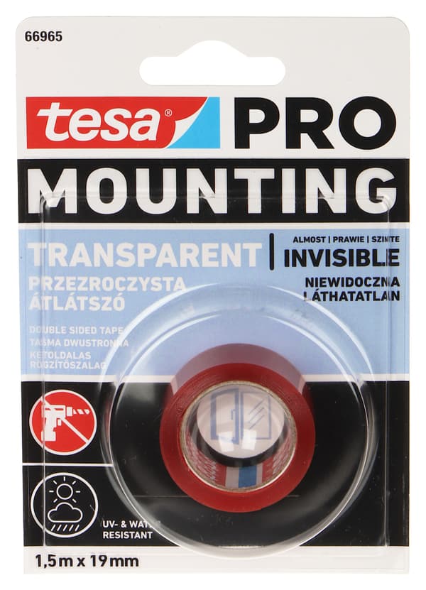 DUBBELHÄFTIG MONTERINGSTEJP MOUNTING-PRO/TRANSPARENT/1.5X19 TESA