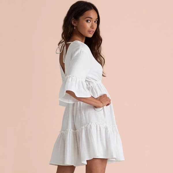 Klänning för sommar luftig mini pareo vit 3/4 ärmar strand boho ruffel