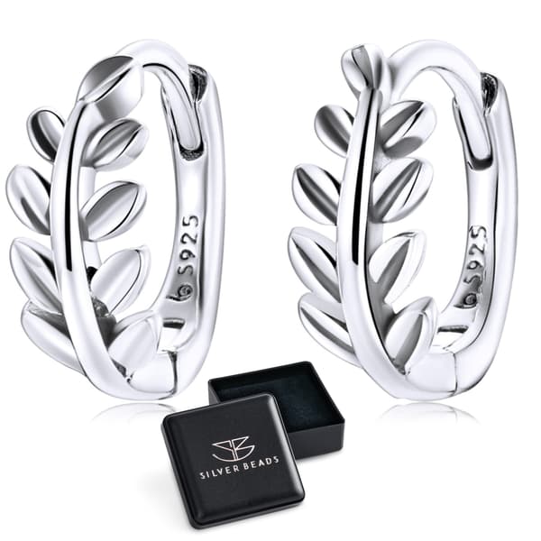 Silverringörhängen med löv, spännen i 925 silver