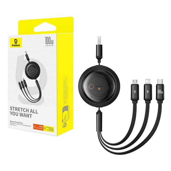 Baseus Free2Draw USB til M+L+C 3-i-1-kabel 100W, 1,1 m (sort)