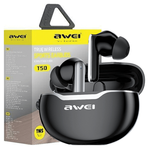 AWEI Bluetooth 5.3 T50 TWS hovedtelefoner + dockingstation sort/sort