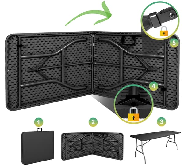 RATTAN cateringbord, der kan foldes sammen til en kuffert - 180 cm grå