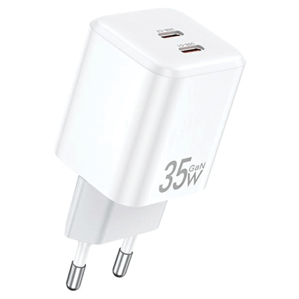 AWEI PD65-EU 35W 2x USB-C hvid GaN oplader