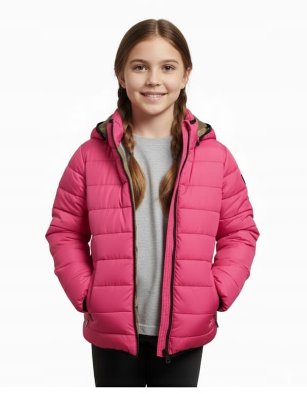 Superdry vinterjacka för flickor dubbelsidig rosa quiltad 116