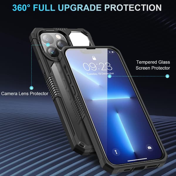 ETUI TIL APPLE IPHONE 13 PRO MAX SORT RAMME HÆRDET GLAS KAMERA