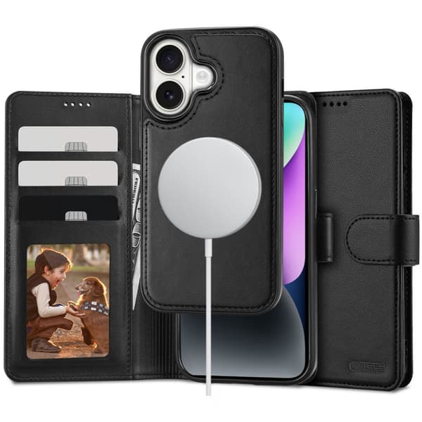 TECH-PRECT-LOMPAKKO MAGSAFE IPHONE 16 MUSTA