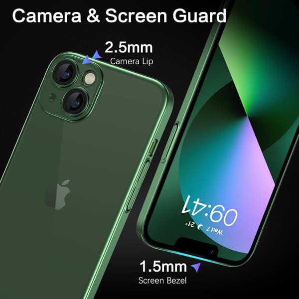 ETUI TIL APPLE IPHONE 13 TRANSPARENT GRØN RAMME HOLDBAR MASSIV