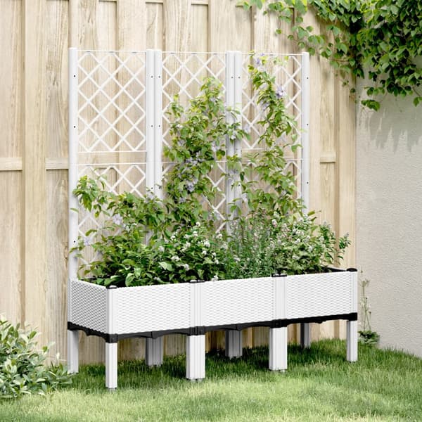 vidaXL Trädgårdskruka med spaljé, vit, 120x40x142 cm, PP