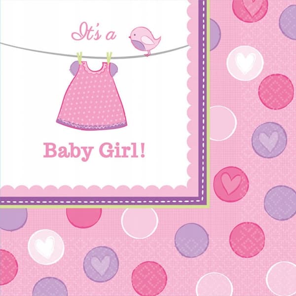 Babyshower pigeservietter, 33x33 cm, 16 stk.