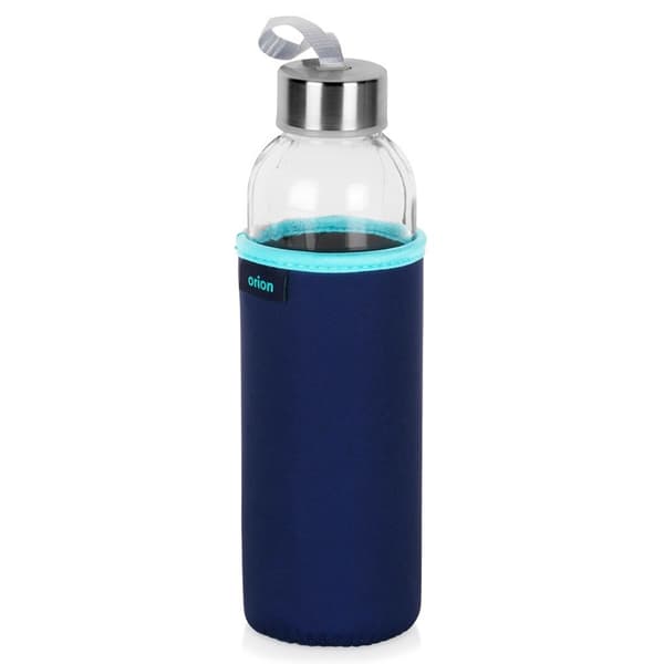 Vattenflaska i glas med fodral marinblå 540 ml