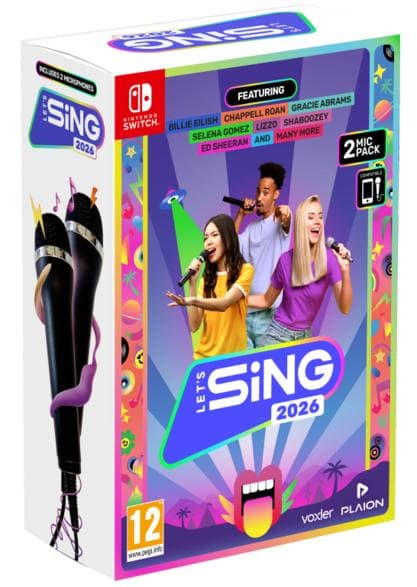 Nintendo Switch PLAION Let's Sing 2026 spil + 2 mikrofoner