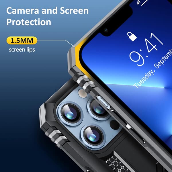 ETUI TIL APPLE IPHONE 13 PRO MAX SILIKONE SORT MED STATIV A2484 A2641