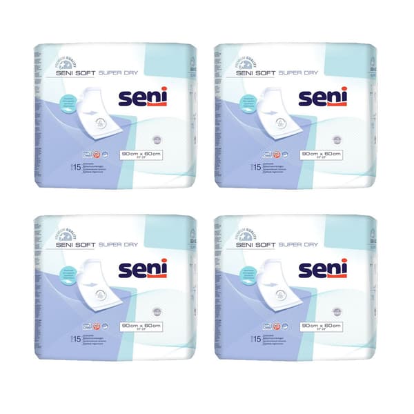 Andningsbart absorberande binda 90 cm x 60 cm Seni Soft Super Dry 15 st x 4-pack