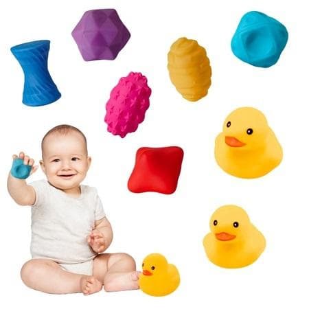 Sensoriska bollar med textur av gummi, stimulerande ankor för barn