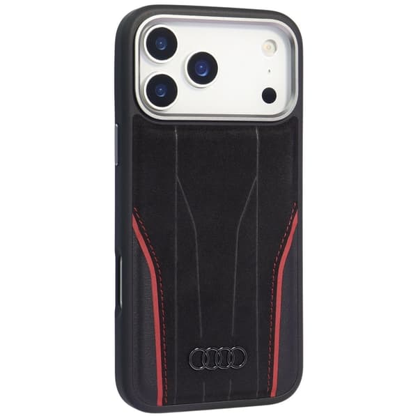 Audi R8 MagSafe-etui i ægte læder til iPhone 17 Pro - sort og rød