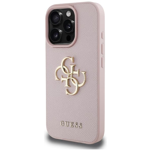 Guess Grained Big 4G Logo Small Classic Logo Cover til iPhone 16 Pro Lyserød