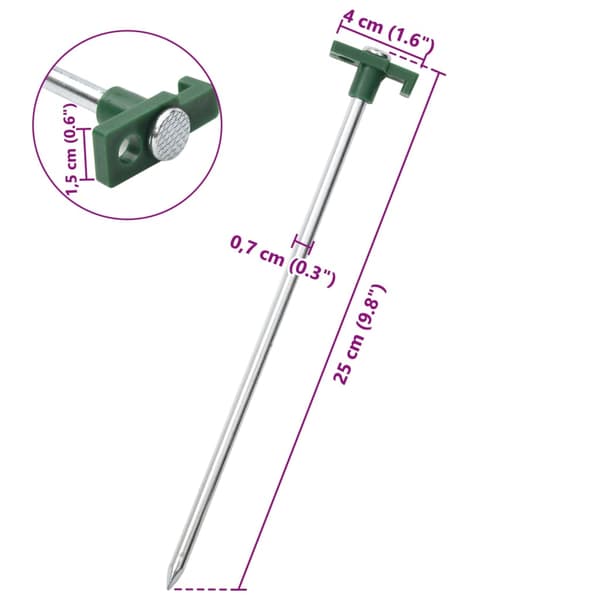 vidaXL Tältpinnar, 24 st, 25 cm, 7 mm, stål och PP