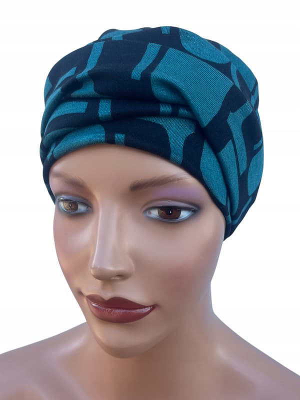 Varm vintermössa, Aurora 453 turban med pannband - blått foder