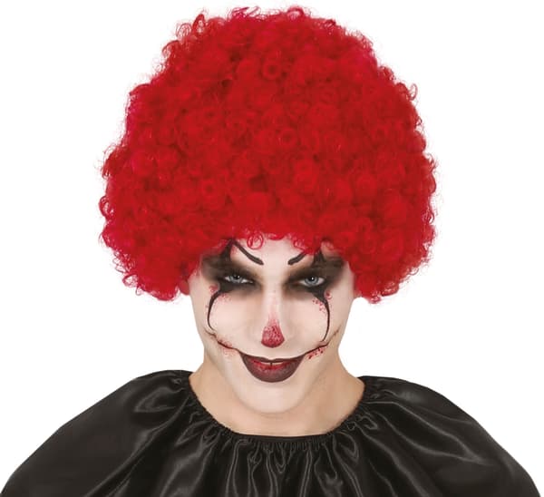 Clownperuk Röd Afro Lockiga Loops Kostym