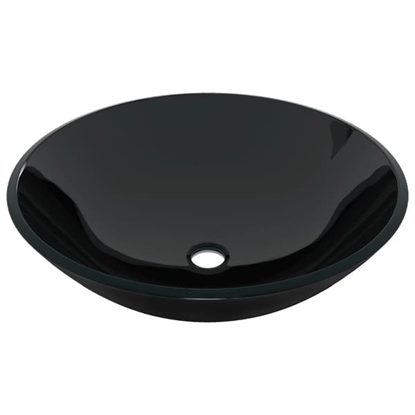vidaXL Handfat med kran och propp, svart, härdat glas