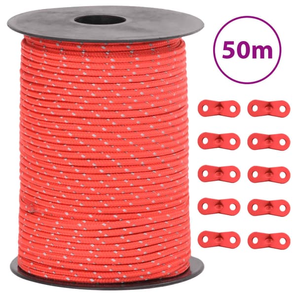 vidaXL teltreb med strammere, reflekterende elementer, 50 m, 3 mm