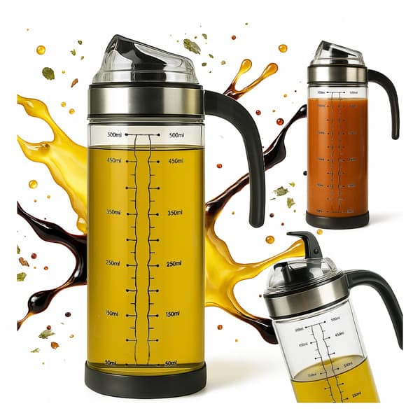 2x Glaskande dispenser 0,5l med håndtag til sauce, olie, eddike