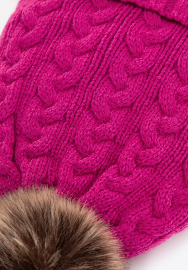 Wittchen Damhatt med Fläta och Pompon Fuchsia Akryl