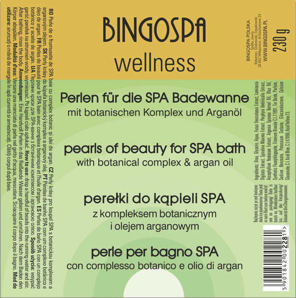 Bingospa skönhetspärlor för spa-bad med botaniskt komplex och arganolja