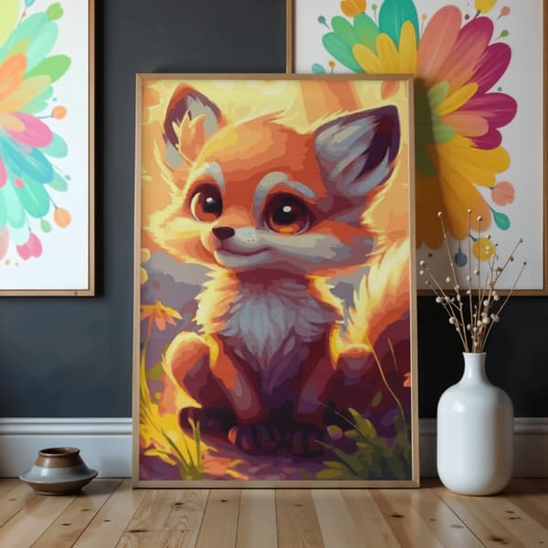 Måla efter nummer-bild med ram Söt liten räv 50x70 cm