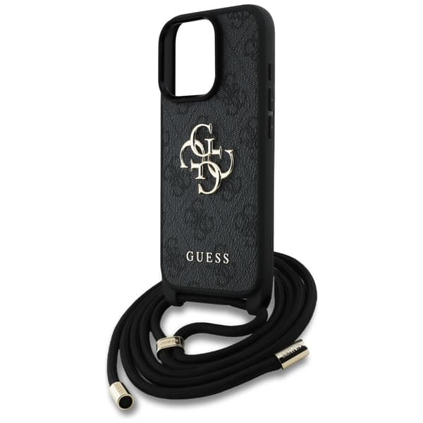 Guess 4G Stort Logo Snorrem Crossbody-etui til iPhone 16 Pro Sort