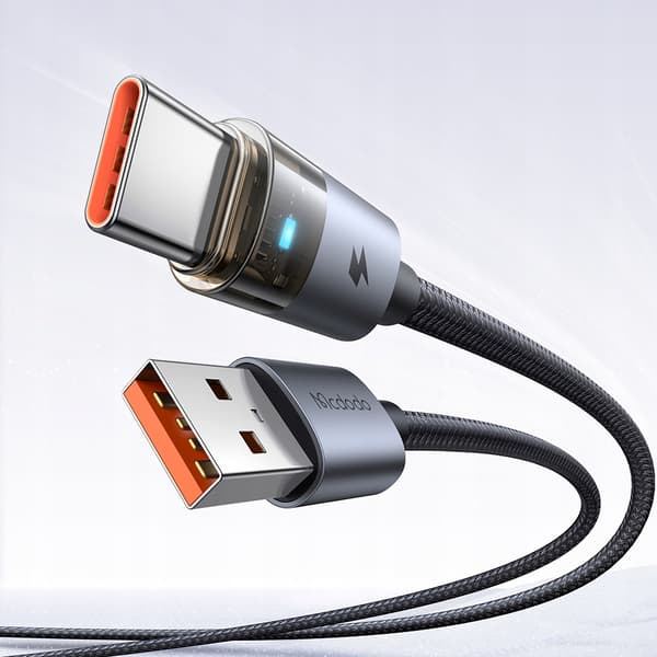 MCDODO KABEL USB-A USB-C SNABBLADDNING USB TYP C 6A 100W 1M LED SVART