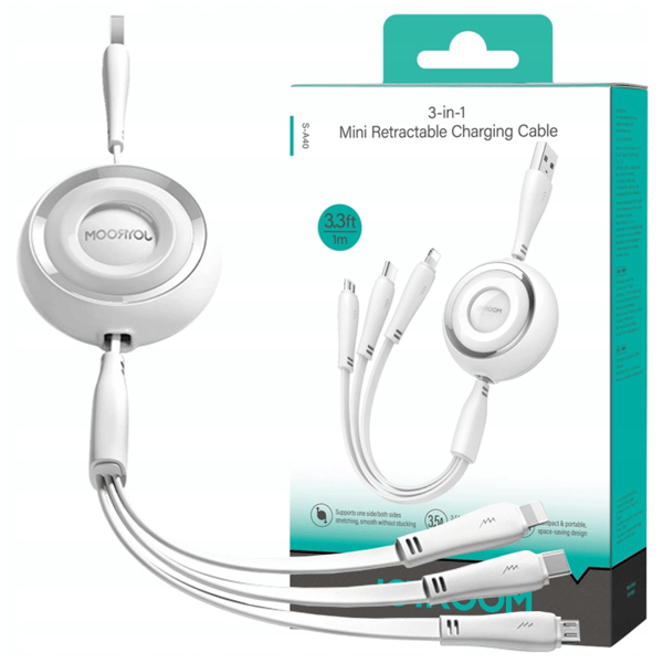 3-i-1 Joyroom Farverigt USB til USB-C/Lightning/Micro USB-kabel 3,5A, 1 m (hvid)